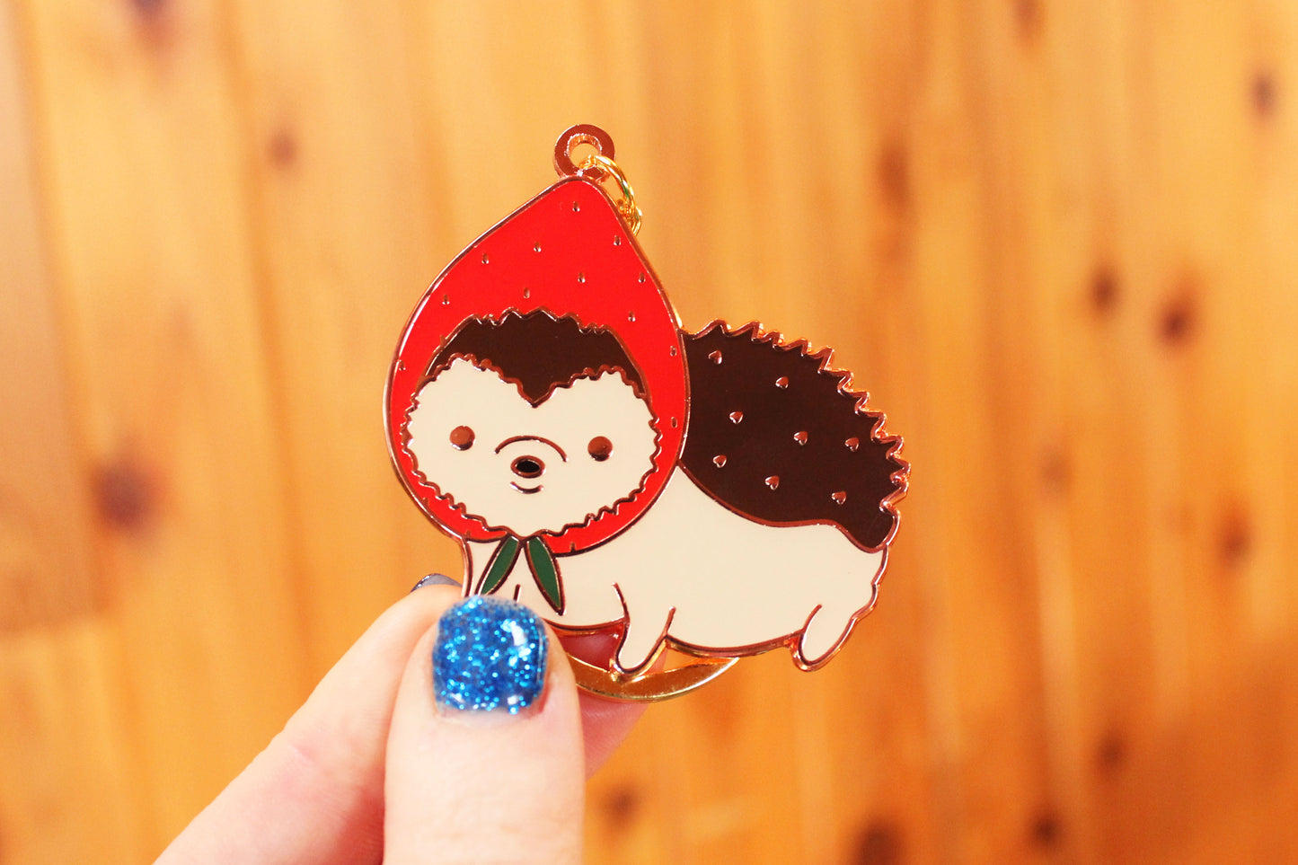 Strawberry Hedgehog Enamel Keychain