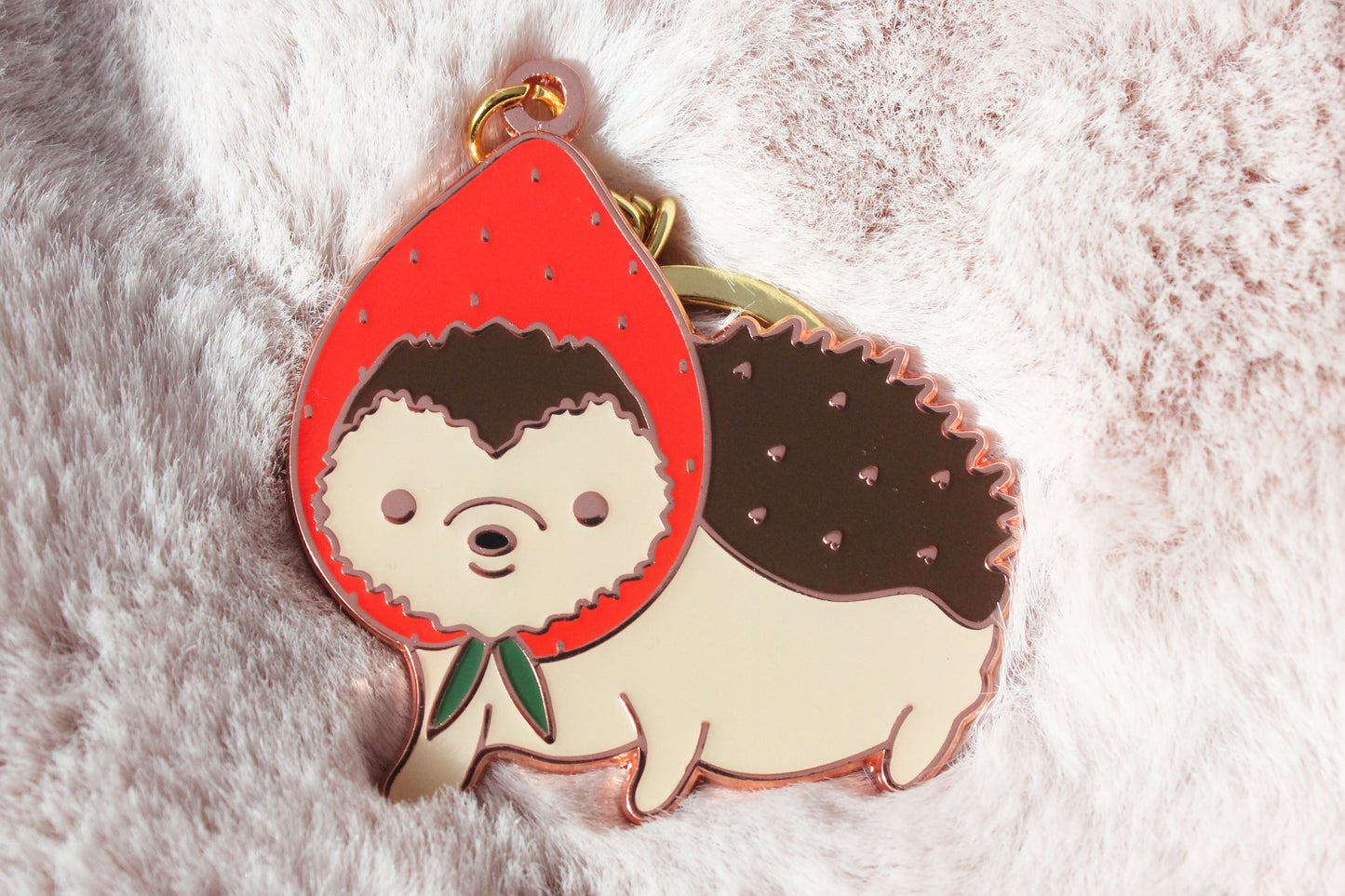 Strawberry Hedgehog Enamel Keychain