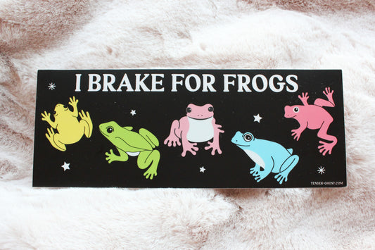 I Brake For Frogs Black Bumper Sticker