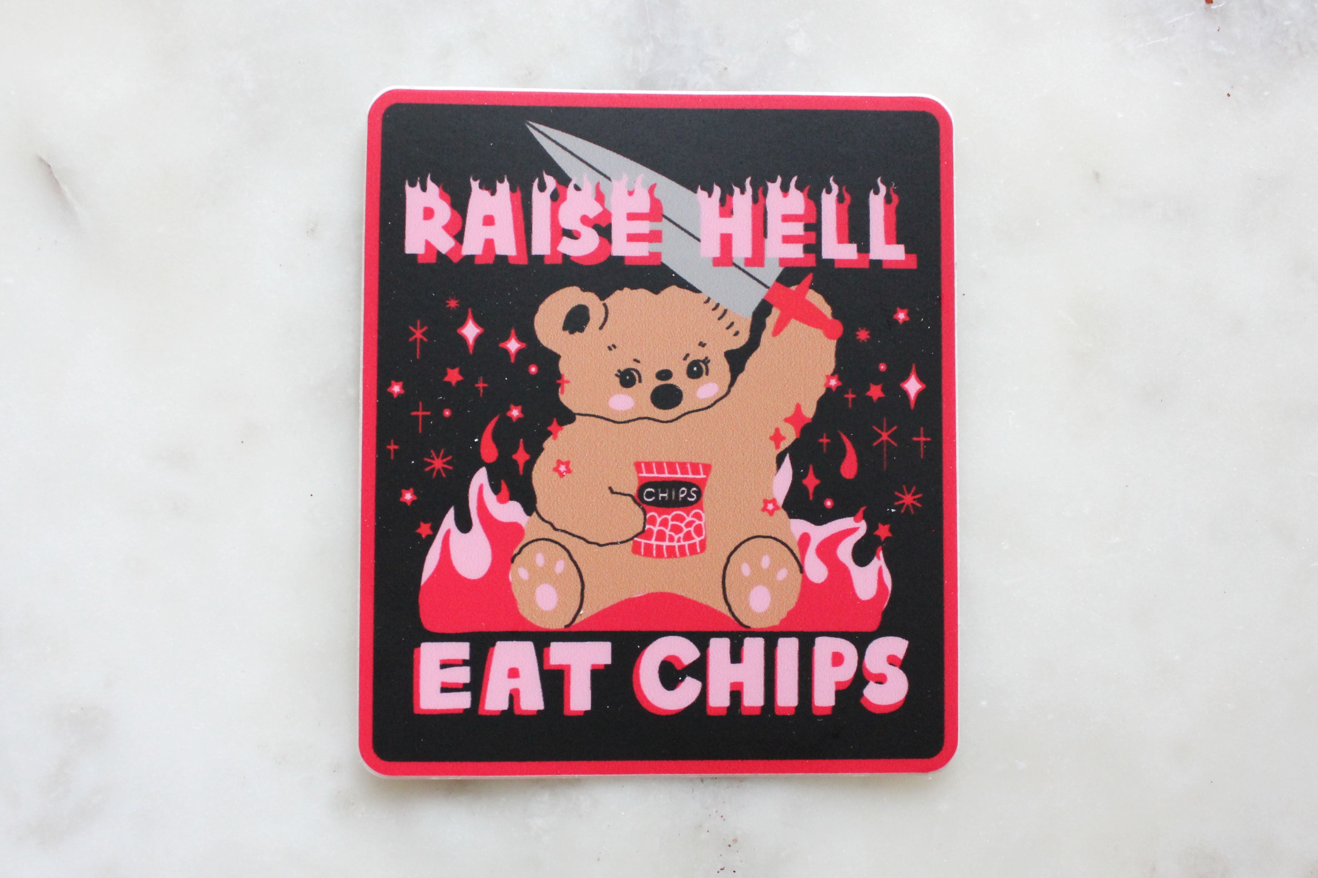 Raise Hell Eat Chips Sticker – Tender Ghost